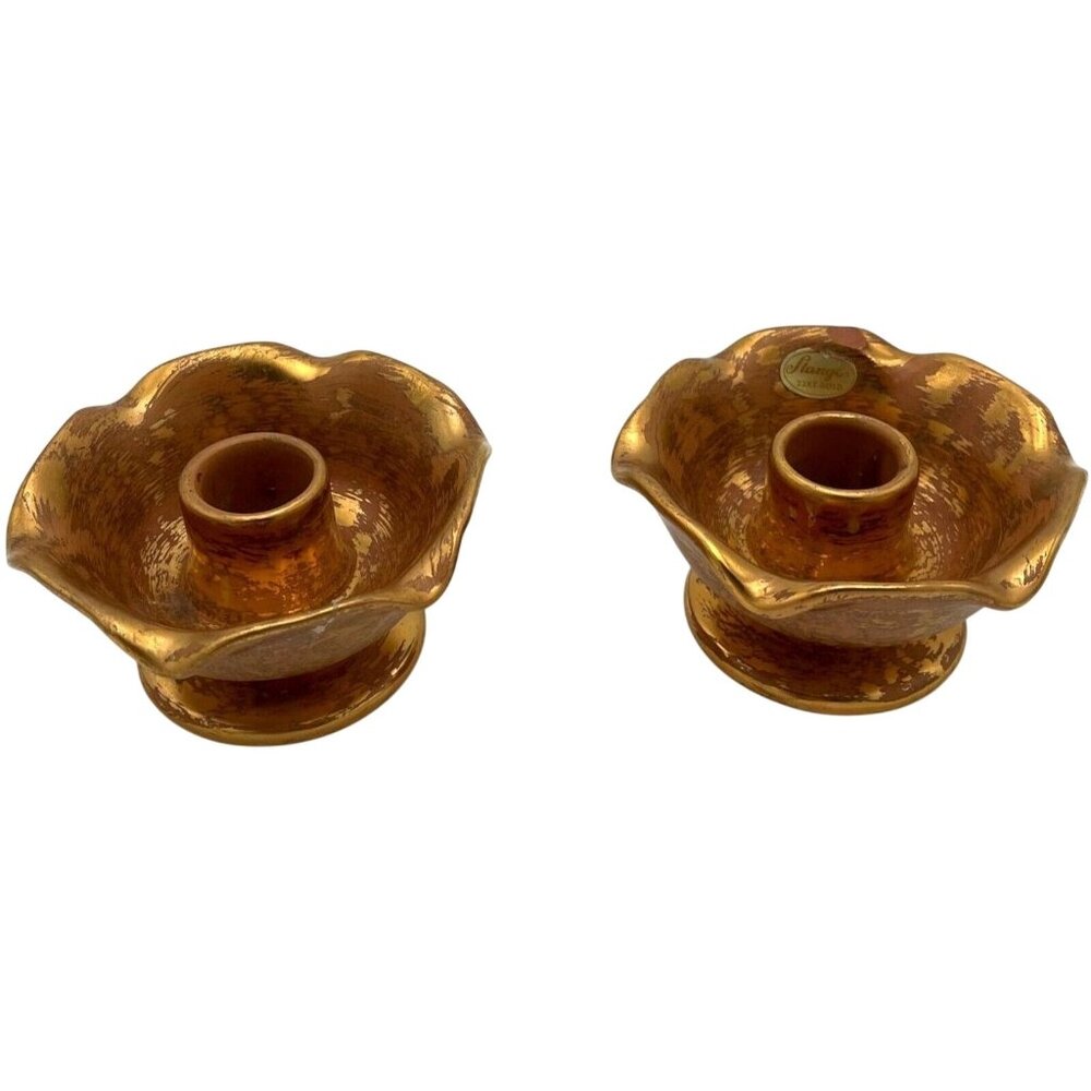 Vintage Stangl Pottery 22K Gold Taper Candle Holders – Pair (Mid-Century Modern)